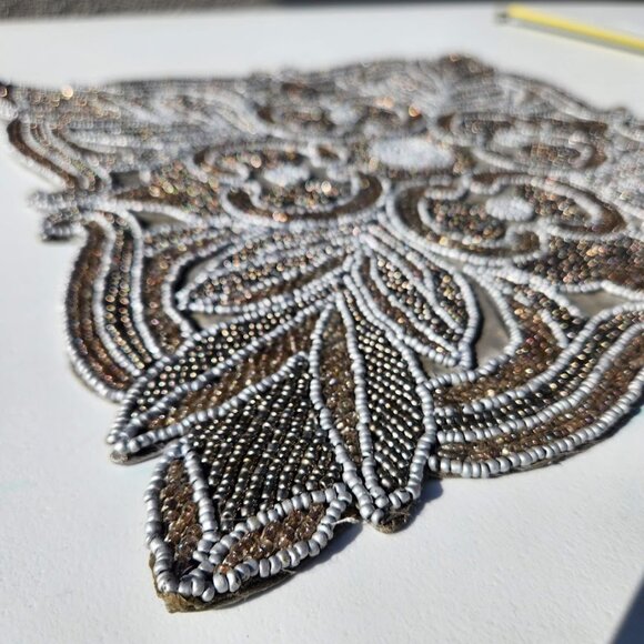 Embroidered Beaded Square Placemat Table Setting Holiday Christmas Decor Silver - Picture 4 of 10